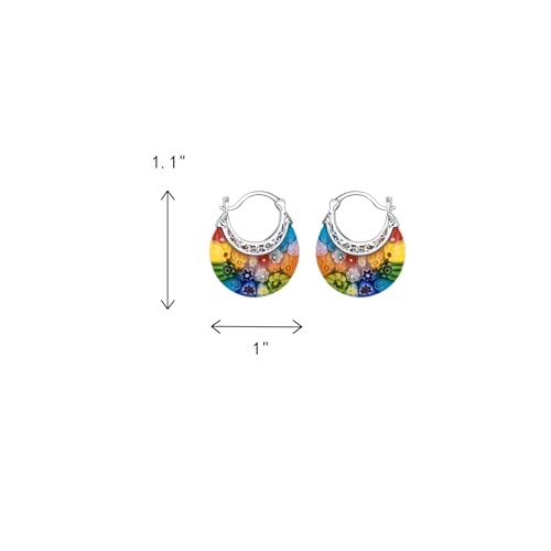 Crysdue Murano Style Glass Colorful Hoop Earrings, Trendy Daisy Artistic Boho Multicolor Earring Millefiori Flower Jewelry for Women Summer Beach 6
