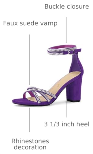 Allegra K Allegra K Women's Rhinestone Ankle Strap Chunky Heel Purple Sandals 8 M US