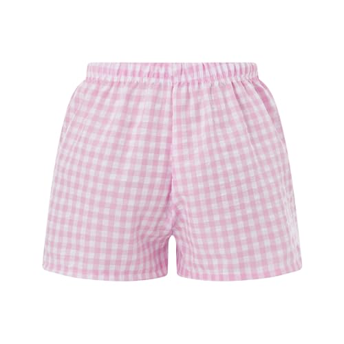 Image of Y2k Plaid Shorts Cute Baggy Ginghem Boxer Shorts for Women Checked Lounge Pajama Bottom Preppy Sleep Pj Shorts