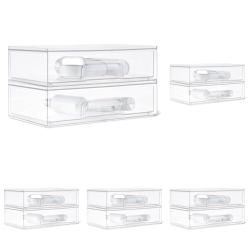 Image of Amazon Basics Stackable Plastic Storage Makeup Organizer Drawers, Clear, 12.1 inch x 7.6 inch x 3.5 inch, 10 Pack