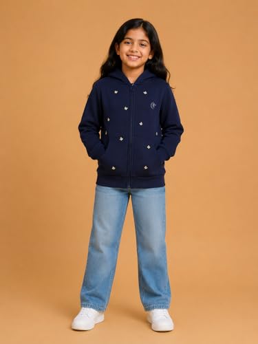 Image of Unisex Kids Solid Full Sleeve Zip Front Open Hooded Sweatshirt