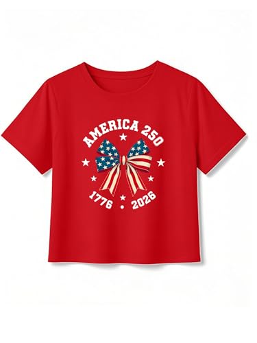 Image of VVNTY Girls American Flag Crop Tops Kids USA Crop Shirt Patriotic 4th of July Tops 5-14 Years