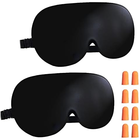 Silk Eye Mask, 2 Pack Natural Silk Sleep Mask with Adjustable Strap and Ear Plugs, Eye Sleep Shade Cover, Blocks Light Sleeping Eye Mask for Women Men Cover