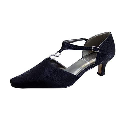 Floral Maribel Women's Wide Width Rhinestone Accent T-Strap Heels