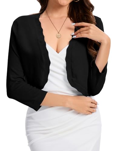 Image of Bbonlinedress Womens Summer Cropped Cardigan Casual Bolero Short Shrugs Open Front Knit Sweater Long Sleeve Black M