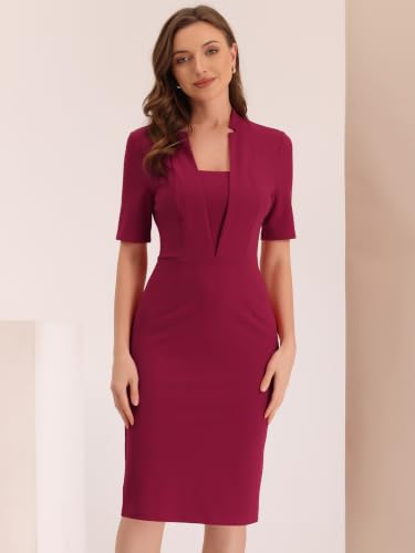 Image of Allegra K Work Dresses for Women's Short Sleeve Business Pencil Dress