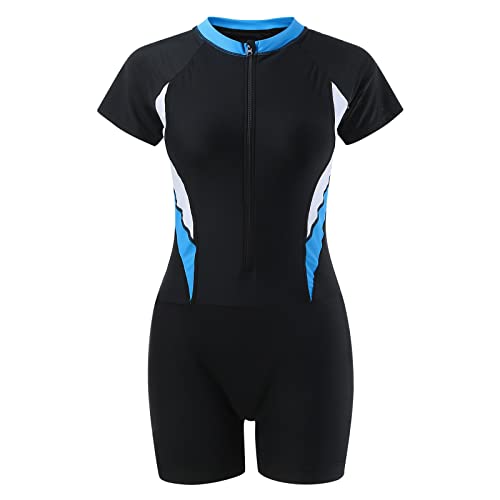 Bañador reductor de mujer con manga corta y diseño boyshort deportivo para surf