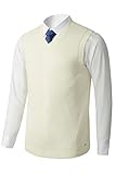 Mens V-Neck Knitted Sweater Vest Solid Plain Sleeveless Pullover Knitwear Loose Fit All Match Sweater Tops_White_Small