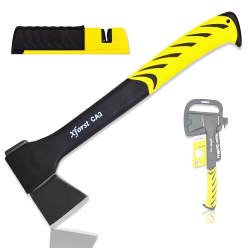 Xforst Set Hache CA3 + Aiguiseur céramique MS1 – Hache de 36 cm en Acier forgé avec Manche en Fibre de Verre & étui – Outil de Jardinage, Camping & bushcraft