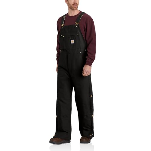 Carhartt Men's Loose Fit Firm Duck Insulated Bib Overall, Black, Large