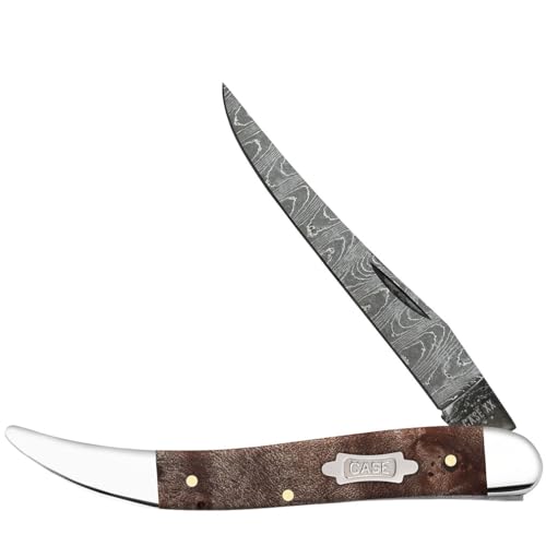 Case XX Pocket Knife MED TEXAS TOOTHPICK NATURAL MAPLE BURL WOOD LADDER DAMASCUS Item #15093-710094 DAM - Length Closed: 4 1/4Inches