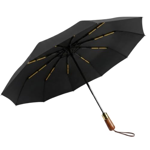 Image of ginoya brothers 3-Fold Folding Travel Umbrella with Wooden Handle Automatic Open & Close UV Protection Umbrella for Men & Women Compact Windproof Sun & Rain Protection