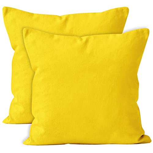 Encasa Homes Throw Pillow Cover 2Pc Set - Sunbeam Yellow - 22 X 22 Inch Solid Dyed Cotton Canvas Square Accent Decorative Cushion Case For Couch Sofa Chair Bed & Home, Only Covers #TOP20