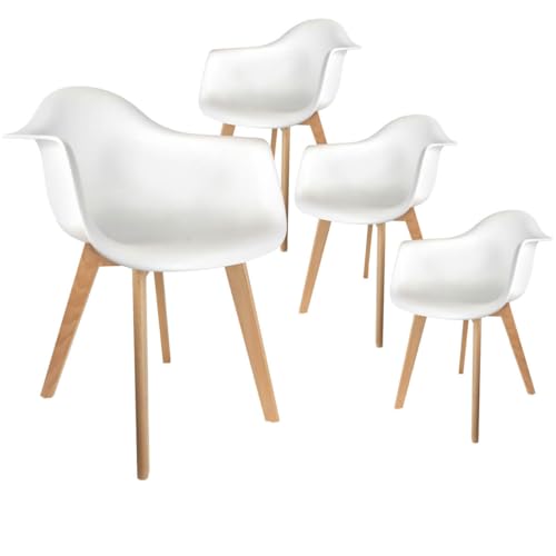 AltoBuy Travis - Lot de 4 Fauteuils Assises Blanches