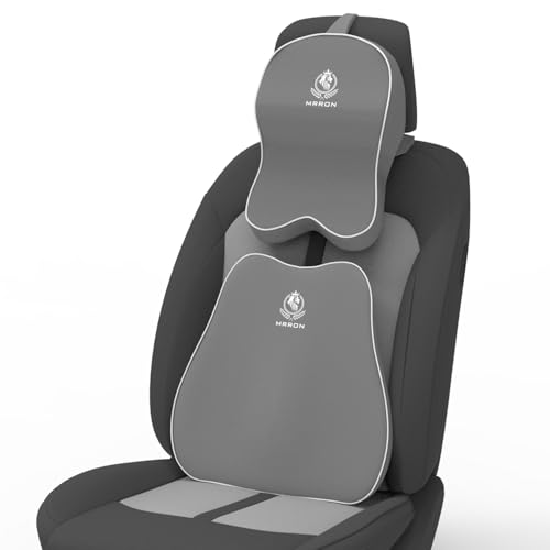 Image of MRRON Orthopedic Memory Foam Lumbar Backrest & Neck Rest Cushion for Car Seat - Ergonomic Car Back & Neck Support Pillow Combo - Pain Relief for Long Drives, Sciatica, Posture (Grey, Slim Backrest)