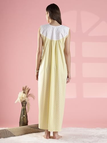 Image of 9shines Label Cotton Sleeveless Nighty | All Over Print Maxi Night wear for Women | Full Length Night Gown Night Dress for Women Stylish (Cotton Sleeveless 25)