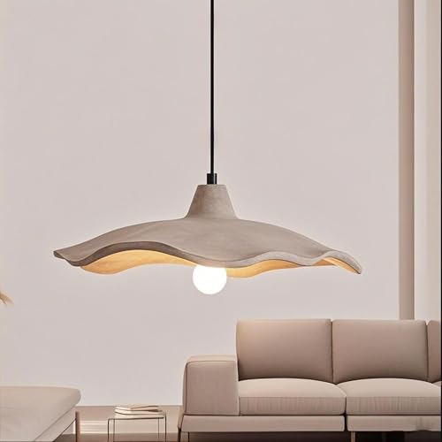 Stesulfr Suspension Luminaire rétro style Wabi Sabi pour îlot de cuisine abat-jour en béton en forme de lotus E27 lustre de plafond en ciment gris clair adapté à la chambre à coucher salon salle à man