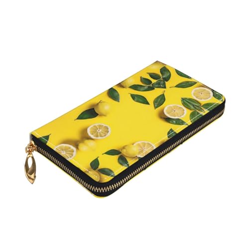 (Yellow Lemon) Print Women's Long Wallet Clutch with Zipper Multiple Card Slots Coin Pocket Elegant Ladies Purse3