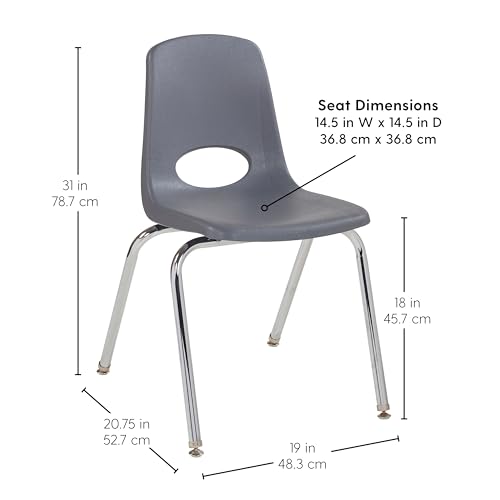 Image of FDP 18 inch School Stack Chair,Stacking Student Seat with Chromed Steel Legs and Swivel Glides for Classroom, Homeschool or Office - Gray (2-Pack), 13050-GY