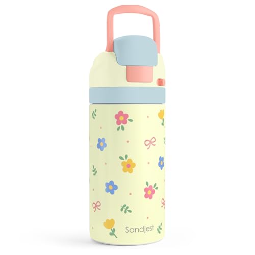 Image of Floral Kids Insulated Stainless Steel Water Bottle 16 Oz, Travel Tumbler for School, Sports for Girls, Birthday, Back To School