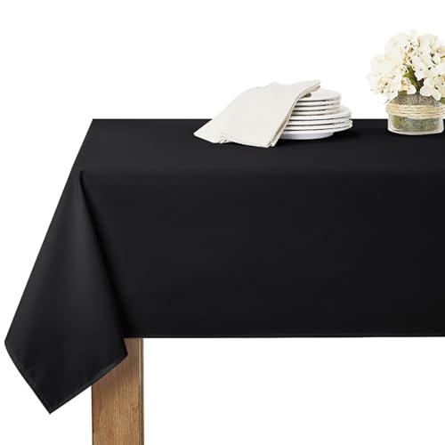 RYB HOME Nappe Noire Rectangulaire - Nappe 140x200 cm de Table Etanche Imperméable Anti Taches Toile Cirée Tissu Uni Polyester pour Cuisine/Salle à...