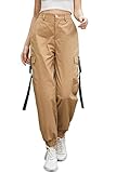 JEAAMKSSER Womens High Waisted Black Cargo Pants with Pockets Baggy Solid Y2k Streetwear Pants # Khaki M