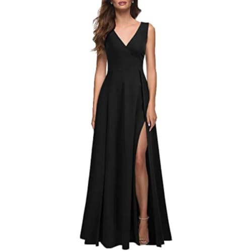 Robes d'été longues sans manches col V fluide fendue taille S M L XL XXL pour femme