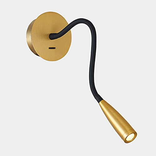 Lámpara de lectura LED de cabecera de 5W y aplique de pared de oro con cuello de cisne ajustable 2