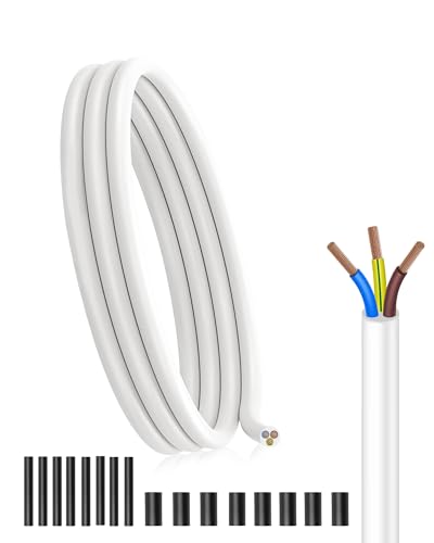 PVC Stromkabel 3X1 5 mm Weiß - Mitmehrdrähtigen Kupferleitern Für Maximale Leitfähigkeit - Feuchtraumtaugliches Installationskabel 5 Meter Mit Starker Isolation Ideal Für Maschinen Und Haushalts