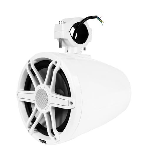 Image of NVX MVTSP8W (Pair) - 750W Peak (250W RMS) 8 inch V-Series 2-Way Marine Tower Speakers with LED Lighting & 359 Swiveling Clamps - Sport White