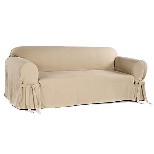Classic SlipcoversBrushed Twill Sofa Slipcover Khaki/White Stripe
