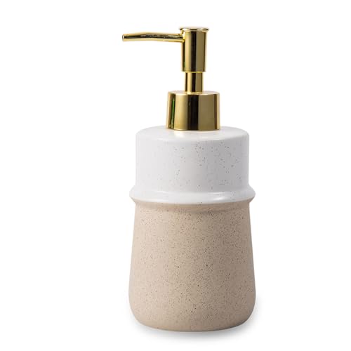 Beige Ceramic Soap Dispenser for Kitchen, Refillable Hand Dispenser Pump, 12Oz Lotion Dispenser Bathroom for Dish Soap, Hand soap.