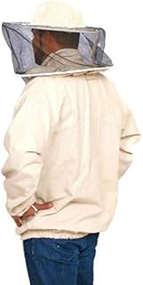 Forest Beekeeping Jacket with Round Veil Hood, Professional Premium Beekeeper Jackets (Large)