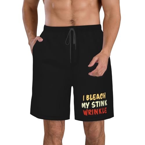 I Bleach My Stink Wrinkle Mens Swim Trunks Quick Dry Board Shorts,Breathable Fit Hawaii Beach Short Bathing Suits,