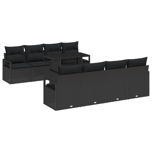 vidaXL 9-teiliges Gartencouch-Set mit Kissen in Schwarz aus Poly Rattan – Bequeme Eck-Sitzgarnitur für Deine Terrasse und Garten. Perfekt für Lounges und Al Fresco Essen.
