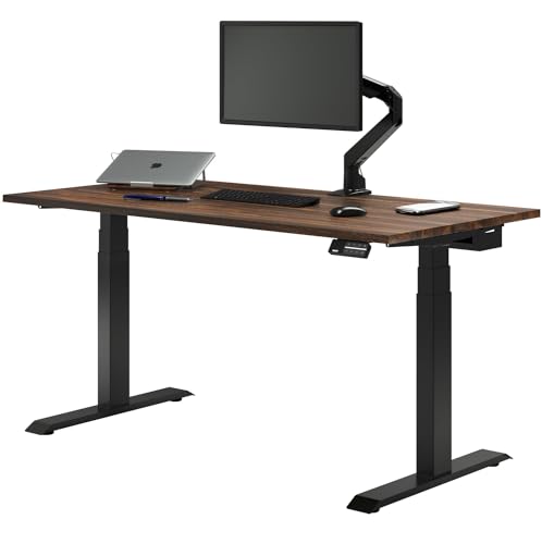 Image of Desky Dual Hardwood Sit Stand Desk - Electric Standing Desk - Dual Motor,3 Stage Adjustable Height Desk - Solid Wood Whole-Piece Top - Standing Desk with Cable Management