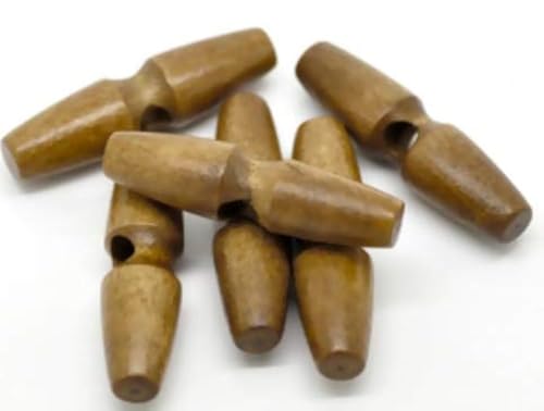 20 Holzknöpfe, Knebelknöpfe Oval 5,0 x 1,3 cm dunkelbraun 1 Loch längliche Knöpfe braun zum annähen nähen und bastel - scrapbooking - Mantelknöpfe Jackenknöpfe -