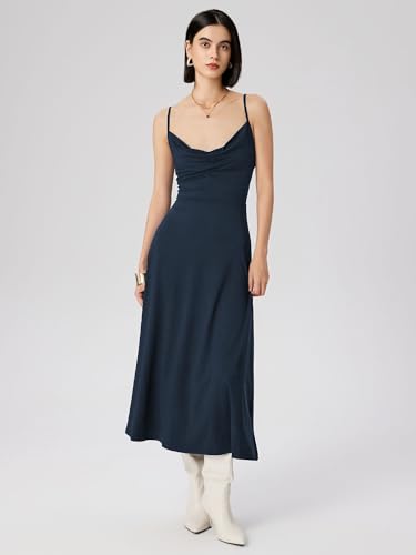 Image of CIDER Summer Women's Spaghetti Strap Cowl Neck Cocktail Dress Ruched Sleeveless Formal Midi Dress Party Club Dress