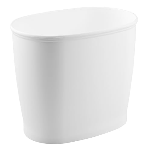 Image of iDesign Slim Plastic Bathroom Trash Can, White | Small Size, For Bedroom, Office, Desk, Dorm