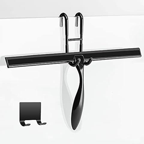 Simtive 14-Inch Shower Squeegee Set, Includes Shower Door Hook and Adhesive Hook, Squeegee for Shower Doors, Mirror and Window, Black Cover