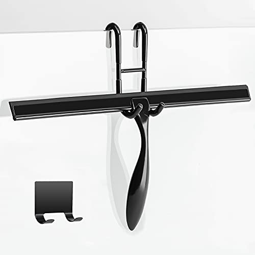 Image of Simtive 14-Inch Shower Squeegee Set, Includes Shower Door Hook and Adhesive Hook, Squeegee for Shower Doors, Mirror and Window, Black