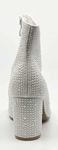 Women Rhinestone Block Chunky Heel Ankle Bootie Iceberg 12 By Forever shoes Ivory Size 94
