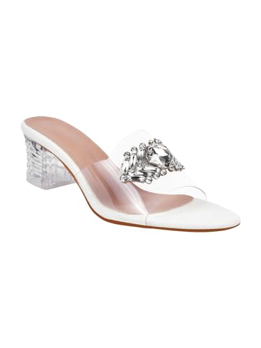 Image of TRYME Embellished Front Studded Buckle Block Heels Comfortable Transparent Party Kitten Heel for Womens & Girls