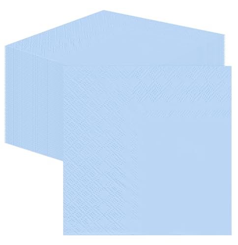 SietDESEO 50 Pieces Light Blue Napkins Disposable 3-Ply Blue Cocktail Napkins Paper Dinner Napkins for Birthday Baby Shower Wedding Gender Reveal Party Beverage Napkin