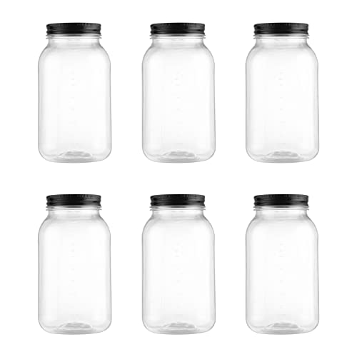 Novelinks 32 Oz Clear Plastic Mason Jars With Lids - Dishwasher Safe Plastic Mason Jars 32 Oz Plastic Jars With Lids For Kitchen & Household Storage (6 Pack) (Black) #TOP15