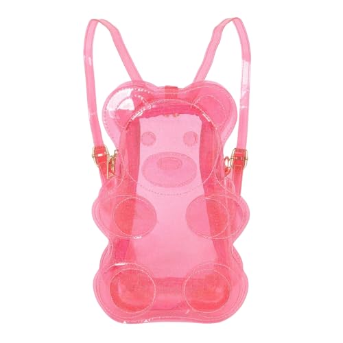 Transparent Teddy Bear Backpack, Clear PVC, Blue and Pink, 7W x 10H x 3D inches (Pink)