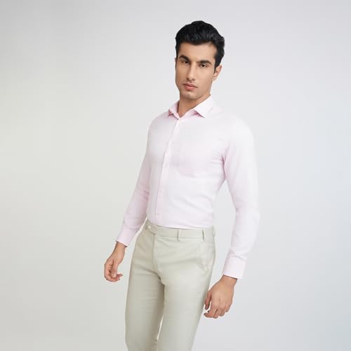 Image of Park Avenue Men Cotton blend Slim Fit Structure Pattern Semi Cutaway Collar Formal Shirt