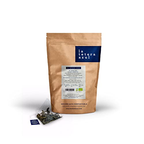 LA TETERA AZUL Té Verde Premium Gunpowder Con Hierbabuena. 60 Pirámides. Té Verde Árabe Moruno Marroquí. Bolsa De 60 Pirámides.