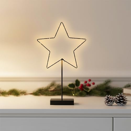 Metall Leuchtstern Aufsteller schwarz batteriebetrieben mit Timer - 43...