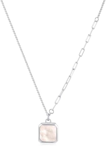 SUNFEEL Mother of Pearl Pendant Necklace 14K White/Yellow Gold Plated Sterling Silver Necklace for Women Dainty Jewelry Gifts for Mom Wife Girlfriend, Length 16+2 Inch